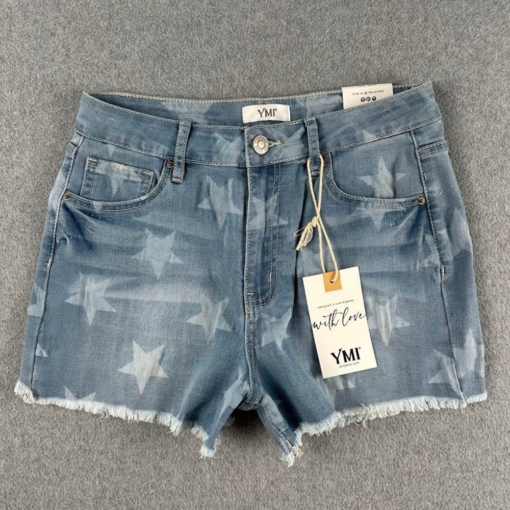 NEW Jean Cut Off Shorts Women's YMI High Rise Stars Denim Light Wash Blue 5/27